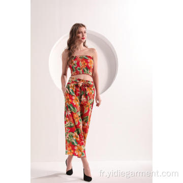 Pantalon large taille haute à imprimé floral pour femme